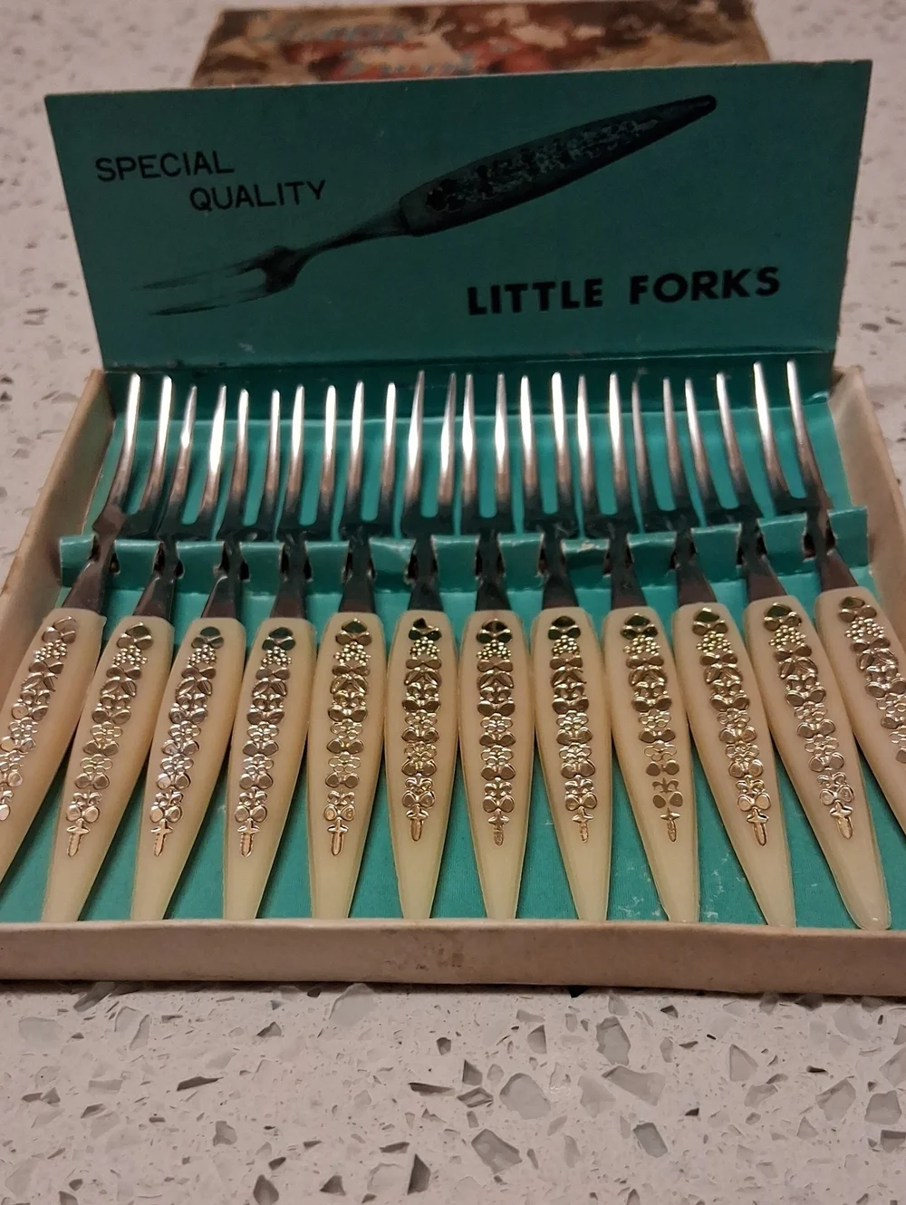 Vintage Stainless Steel Hors d'Oeuvre Forks with Cream Floral Handles